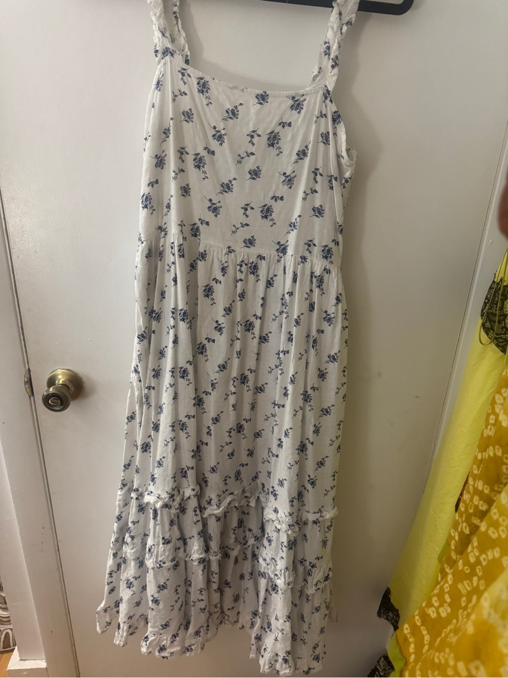 Old Navy White Maxi Dress with Blue Floral Print